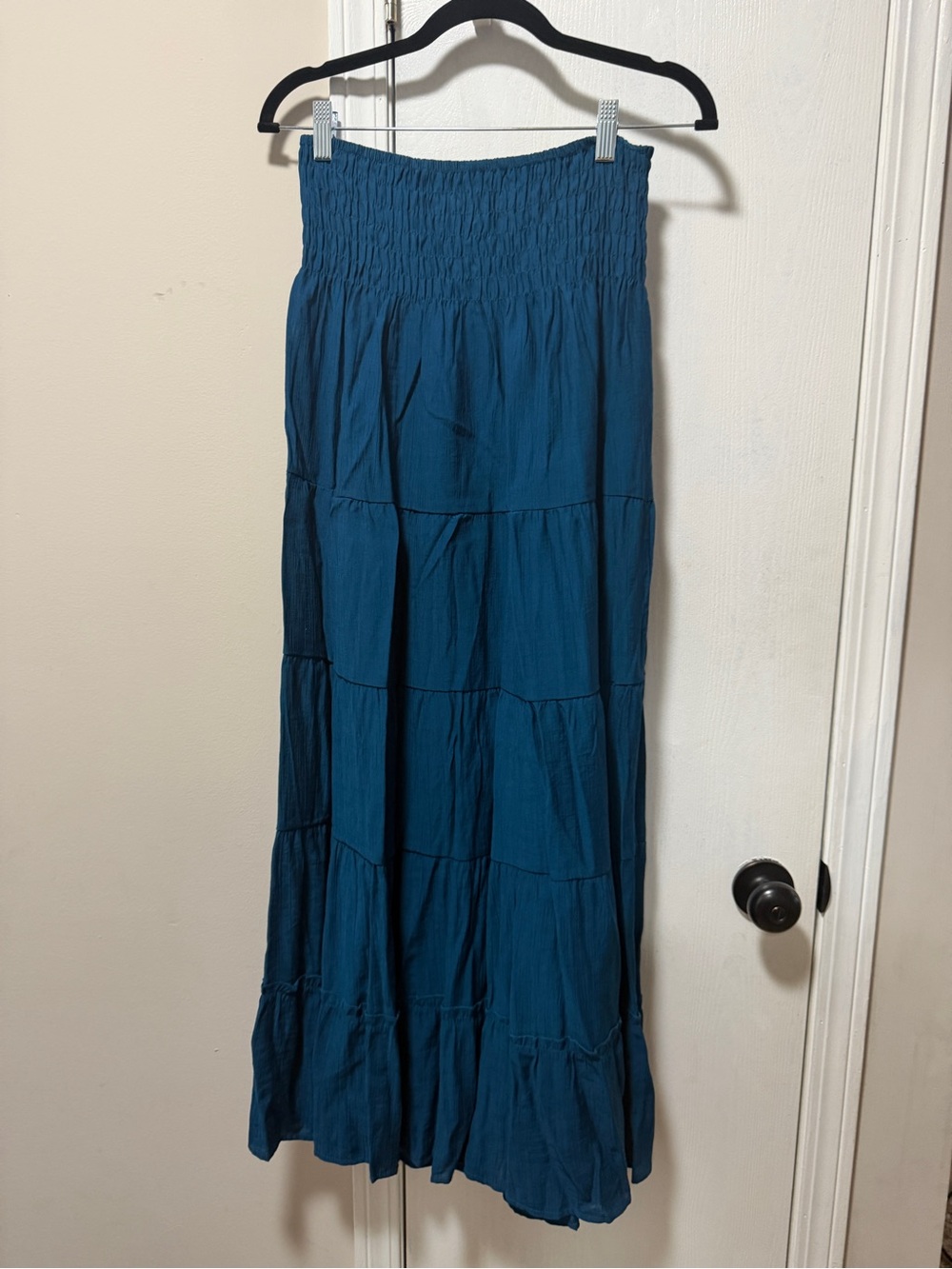 Teal-blue Smocked Waist Maxi Skirt - Women
